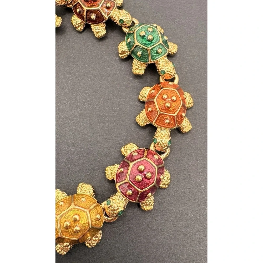 Vintage KJL Kenneth Jay Lane Turtle Bracelet Multi Color Enamel Gold Tone - Picture 5 of 8